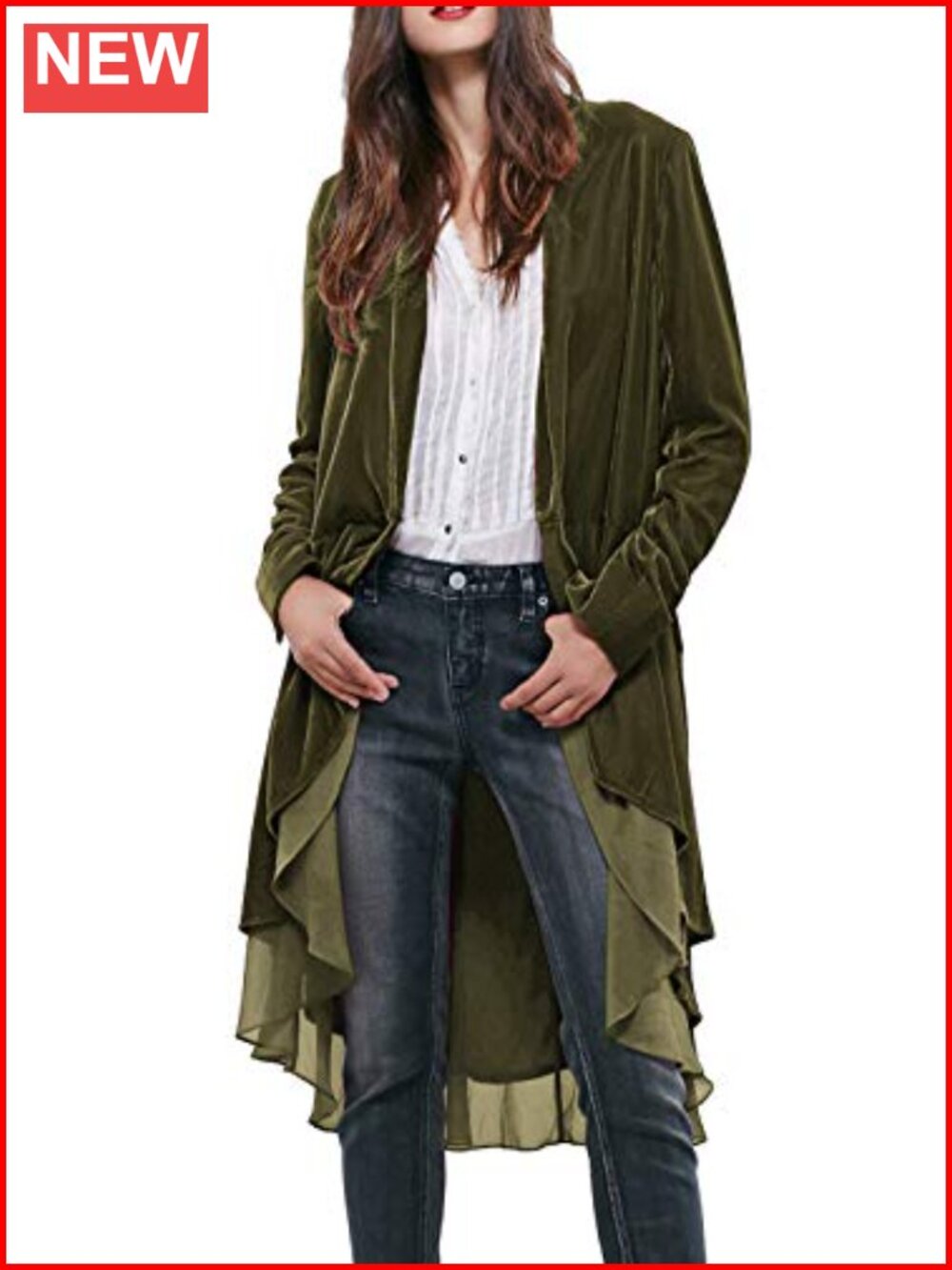 Women's Long Velvet Blazers Coat Casual Jacket Cardigan Collarless